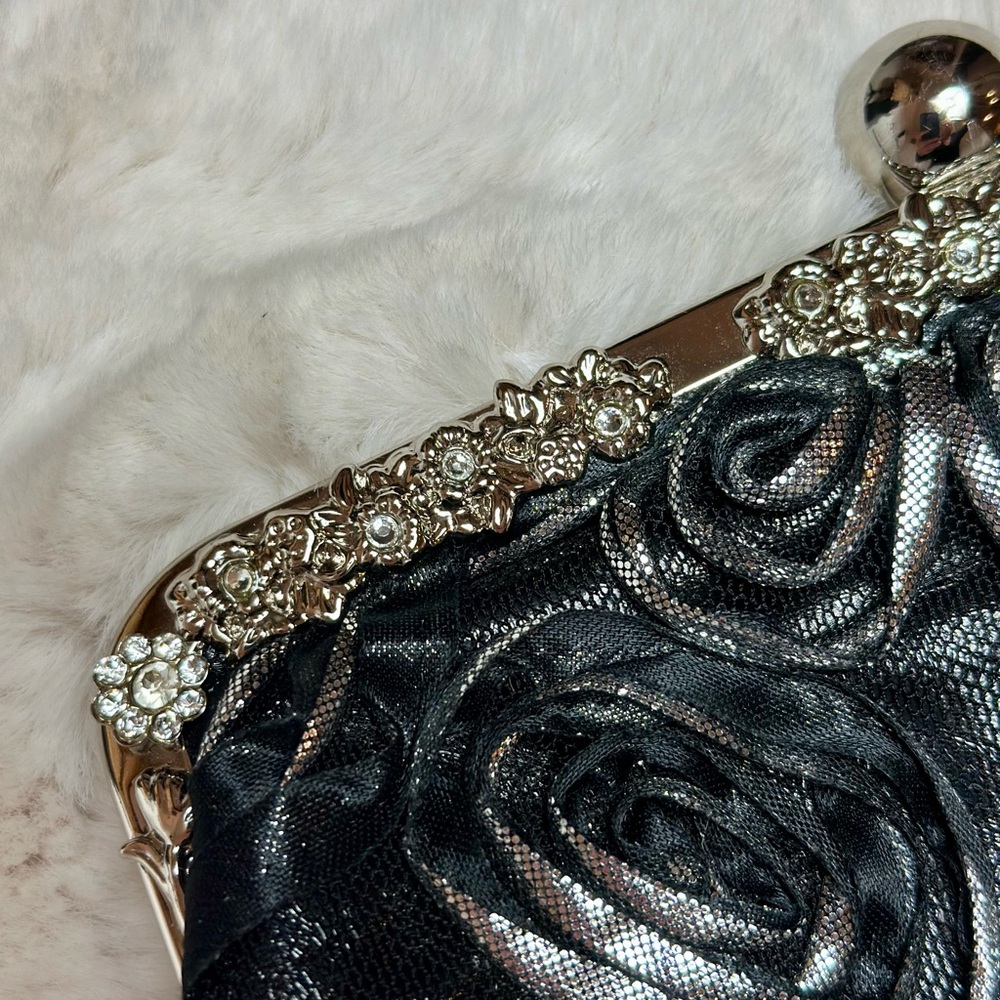 Black And Silver Rose Pattern Evening Clutch By I… - image 5